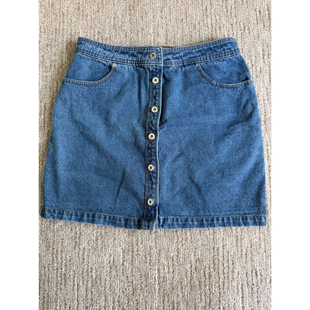 Honey Punch Denim Mini Skirt Medium Wash Button Front Cotton 6IS2162A-1 Large